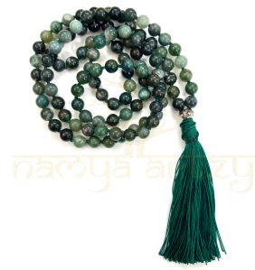 Handmade, Natural Moss Agate Gemstones 108 Beads Hand-Knotted Japa Mala Necklace