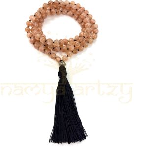 Handmade, Natural Sunstone Gemstone 108 Beads Hand-Knotted Mala Necklace