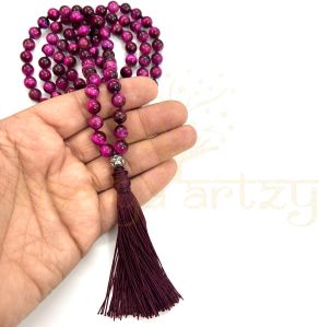 red tiger eye gemstone 108 beads hand-knotted japa mala necklace