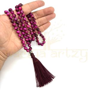 red tiger eye gemstone 108 beads hand-knotted japa mala necklace