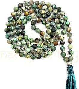 Handmade, Natural African Turquoise 108 Beads Hand-Knotted Japa Mala Necklace