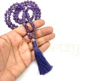 Handmade, Natural Amethyst Gemstone 108 Beads Hand-Knotted Mala Necklace