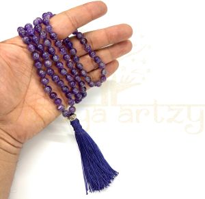 Handmade, Natural Amethyst Gemstone 108 Beads Hand-Knotted Mala Necklace