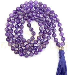 Handmade, Natural Amethyst Gemstone 108 Beads Hand-Knotted Mala Necklace