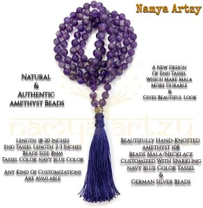 Handmade, Natural Amethyst Gemstone 108 Beads Hand-Knotted Mala Necklace