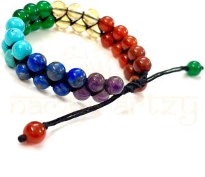 Handmade, Natural & Beautiful 8mm 7 Chakra Gemstone Double Line Macrame Healing Bracelet