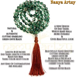 Handmade, Sparkle Cut-Finished Faceted Green Shade Onyx 108 Beads Hand-Knotted Japa MalaNecklace