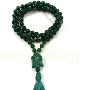 Handmade, Sparkle Cut-Finished Green Shade Onyx 108 Beads Hand-Knotted Japa MalaNecklace
