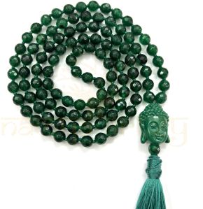 Handmade, Sparkle Cut-Finished Green Shade Onyx 108 Beads Hand-Knotted Japa MalaNecklace