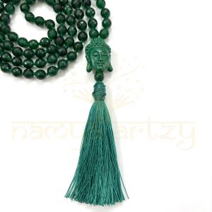Handmade, Sparkle Cut-Finished Green Shade Onyx 108 Beads Hand-Knotted Japa MalaNecklace