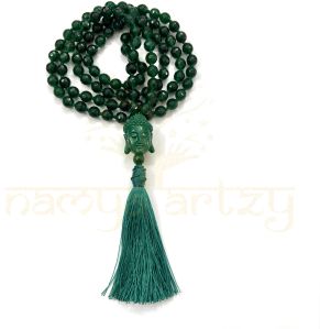 Handmade, Sparkle Cut-Finished Green Shade Onyx 108 Beads Hand-Knotted Japa MalaNecklace