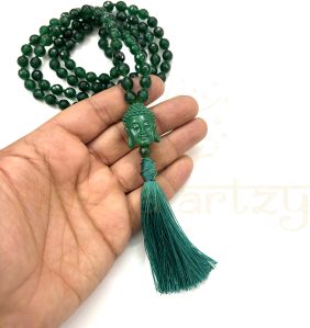 Handmade, Sparkle Cut-Finished Green Shade Onyx 108 Beads Hand-Knotted Japa MalaNecklace