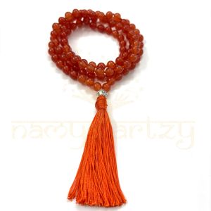 Handmade, Sparkle Carnelian Gemstones 108 Beads Hand-Knotted Mala Necklace