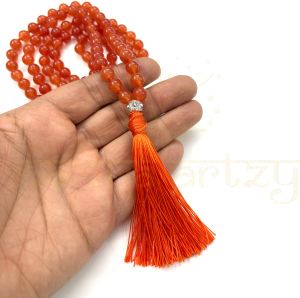 Handmade, Sparkle Carnelian Gemstones 108 Beads Hand-Knotted Mala Necklace