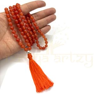 Handmade, Sparkle Carnelian Gemstones 108 Beads Hand-Knotted Mala Necklace