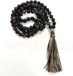 Handmade, Sparkle Golden Obsidian Gemstone 108 Beads Hand-Knotted Mala Necklace