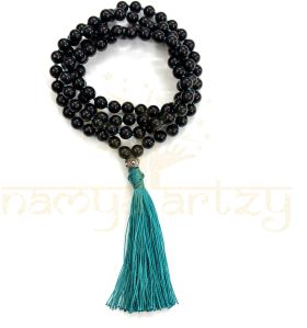 Handmade, Natural Black Onyx Gemstone 108 Beads Hand-Knotted Japa Mala Necklace
