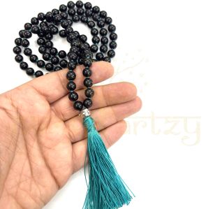 Handmade, Natural Black Onyx Gemstone 108 Beads Hand-Knotted Japa Mala Necklace