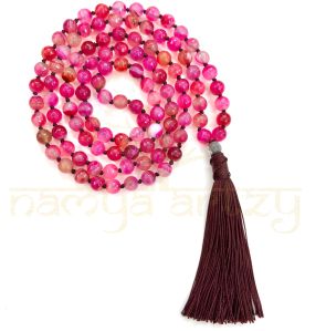 Handmade, Sparkle Cut-Finished Faceted Pink Shade Onyx 108 Beads Hand-Knotted Japa MalaNecklace
