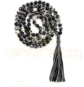 Handmade, Sparkle Cut-Finished Mix Shade Onyx 108 Beads Hand-Knotted MalaNecklace
