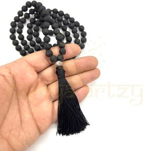 Handmade, Natural Volcano Lava Gemstone 108 Beads Hand-Knotted Japa Mala Necklace