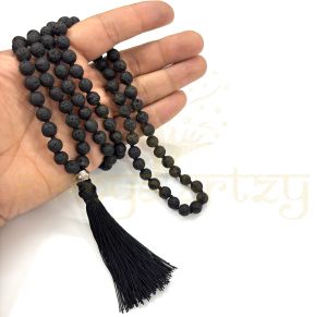 Handmade, Natural Volcano Lava Gemstone 108 Beads Hand-Knotted Japa Mala Necklace