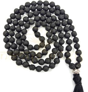 Handmade, Natural Volcano Lava Gemstone 108 Beads Hand-Knotted Japa Mala Necklace