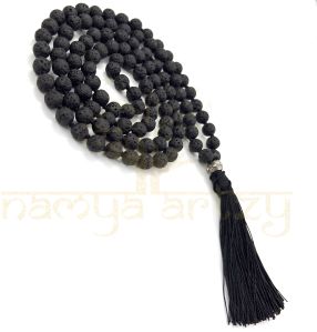 Handmade, Natural Volcano Lava Gemstone 108 Beads Hand-Knotted Japa Mala Necklace