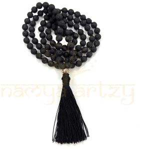 Handmade, Natural Volcano Lava Gemstone 108 Beads Hand-Knotted Japa Mala Necklace