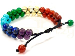 Handmade, Natural &AMP; Beautiful 8mm 7 Chakra Gemstone Double Line Macrame Healing Bracelet