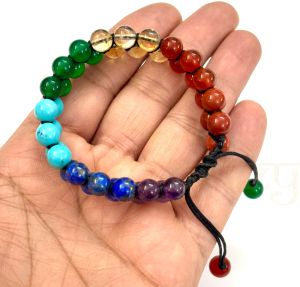 Handmade, Natural &AMP; Beautiful 8mm 7 Chakra Gemstone Double Line Macrame Healing Bracelet