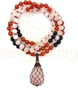 Mix of Rose Quartz & Carnelian, Black Onyx Gemstones 108 Beads Healing Mala/necklace With Pendant