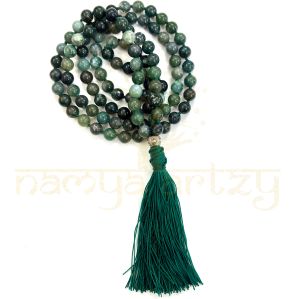 Handmade, Natural Moss Agate 108 Beads Hand-Knotted Japa MalaNecklace