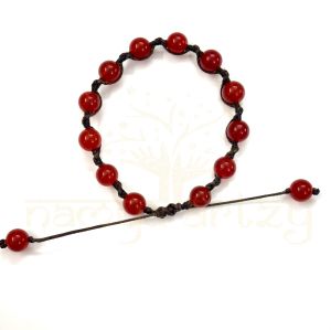 Handmade, Natural 8mm Red Onyx Gemstone Hand-Knotted Macrame Healing Bracelet