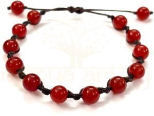 Handmade, Natural 8mm Red Onyx Gemstone Hand-Knotted Macrame Healing Bracelet
