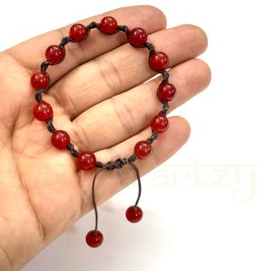 Handmade, Natural 8mm Red Onyx Gemstone Hand-Knotted Macrame Healing Bracelet