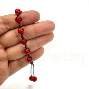Handmade, Natural 8mm Red Onyx Gemstone Hand-Knotted Macrame Healing Bracelet