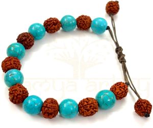 Handmade, Natural Mix-Faces Rudraksha &AMP; Vintage Turquoise Gemstone Hand-Knotted Bracelet