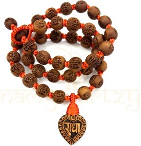 Tulsi Radha Carved Neck-beads Mala Necklace With Hand-Knotted Macrame Finished Tulsi Mala