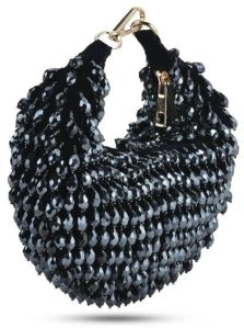 Ladies Black Nano Crystal Boat Hand Bag