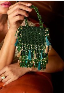 Ladies Green Daphne Crystal Hand Bag