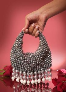 Ladies Grey Crystal Boat Hand Bag