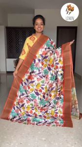 Ladies Digital Print Linen Saree