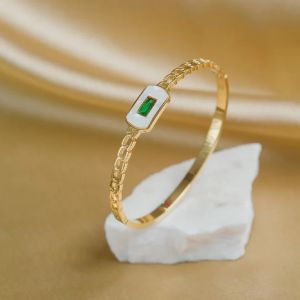 Artklim Gold Plated Emerald MOP Women Bangle Bracelet