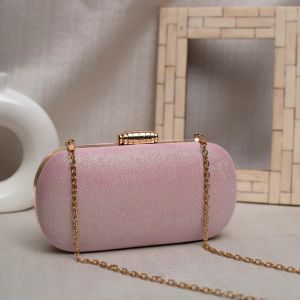 Baby Pink Shimmery Fabric Clutch Bag for Women
