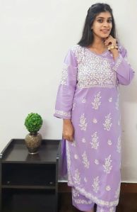 Hallowed Hues - Angarkha Style Chikankari Kurti Pajama