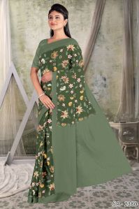 Ladies Dark Green Printed Saree