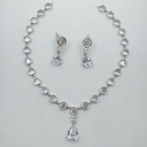 Women Short Necklace-2558-Sliver-White