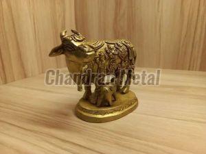 3.2 Inch Brass Kamadhenu Cow and Calf Statue
