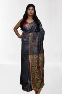 Hand Painted Madhubani Tussar Silk Saree
